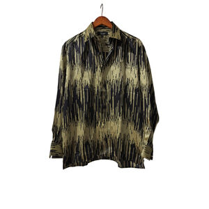 Men's Genelli Casual Button Down Shirt S Black Gold Striped